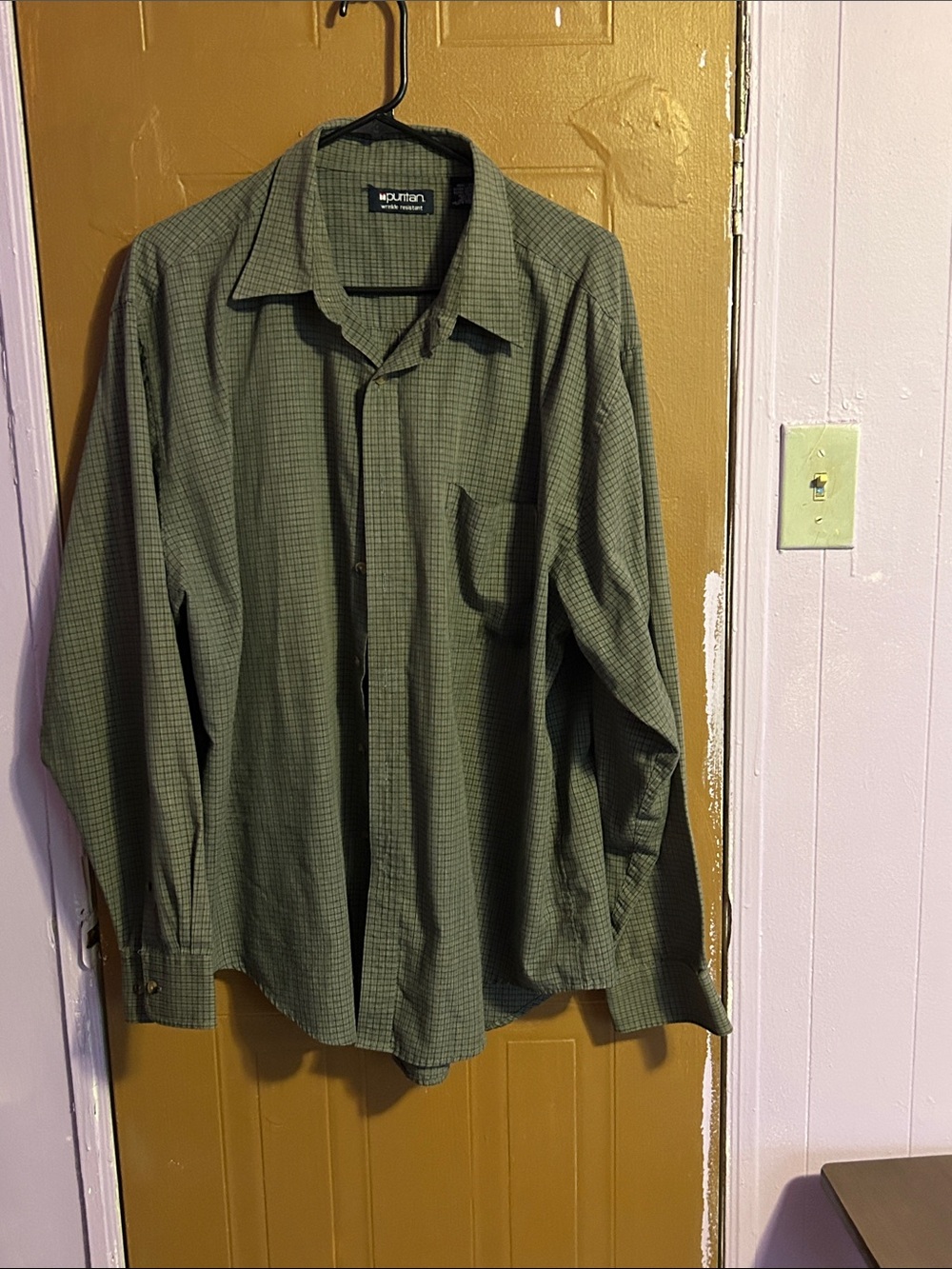 puritan Men’s Olive Green Check Button-Down Shirt